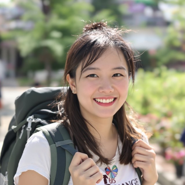 A happy Thai traveller ready to visit the UK